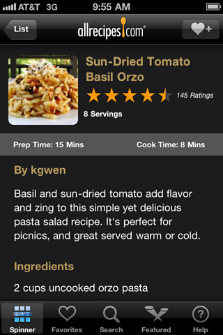 Allrecipes.com Dinner Spinner for iPhone in 2011 – Spinner