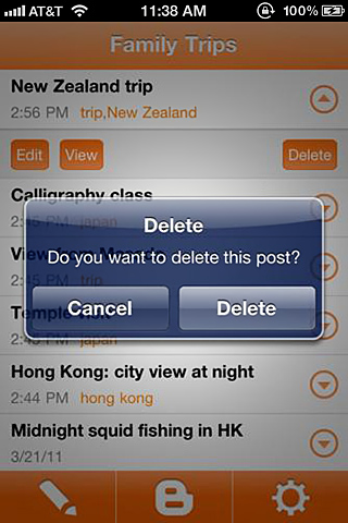 Blogger for iPhone in 2011 – Delete Post