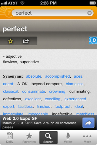 Dictionary.com for iPhone in 2011 – Search