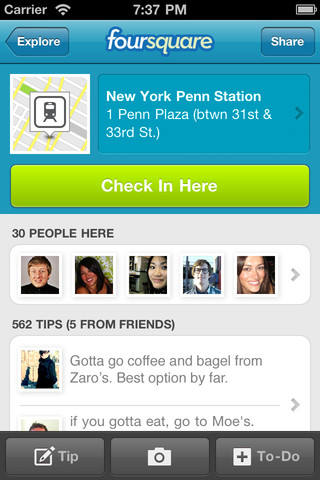 Foursquare for iPhone in 2011 – Check-in Here