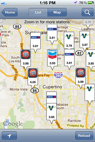 GasBuddy for iPhone in 2011 – Map