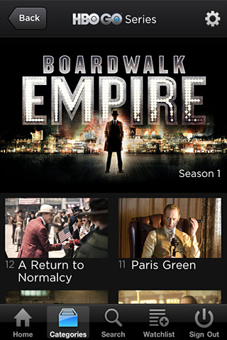 HBO GO for iPhone in 2011 – Categories