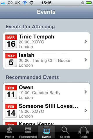 Last.fm for iPhone in 2011 – Events