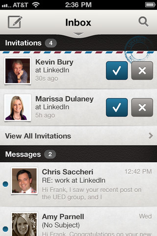 LinkedIn for iPhone in 2011 – Inbox