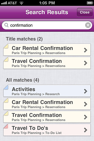 Microsoft OneNote for iPhone in 2011 – Search Results