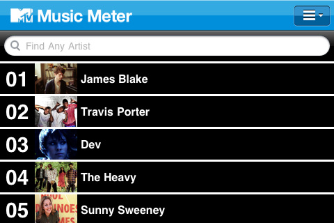 MTV Music Meter for iPhone in 2011 – Find Any Artist