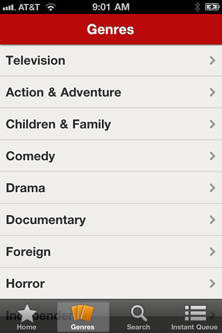 Netflix for iPhone in 2011 – Genres