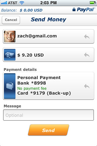 PayPal for iPhone in 2011 – Send Money