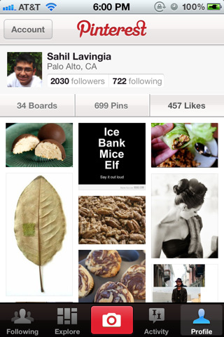 Pinterest for iPhone in 2011 – Profile