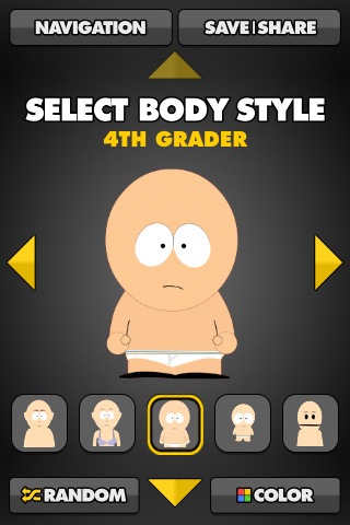 South Park Avatar Creator for iPhone in 2011 – Select Body Style