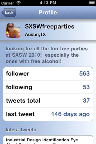 Unfollow for Twitter for iPhone in 2011 – Profile