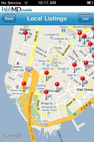 WebMD for iPhone in 2011 – Local Listings