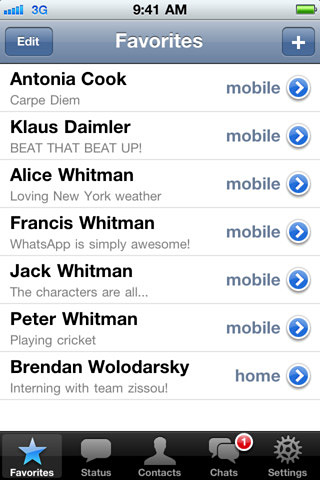 WhatsApp Messenger for iPhone in 2011 – Favorites