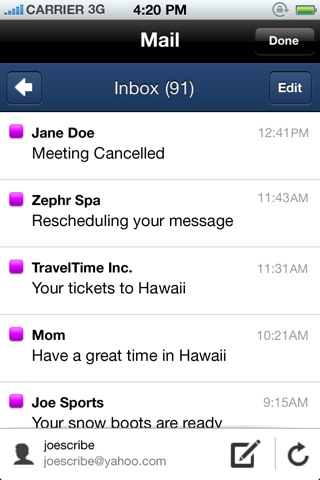 Yahoo! for iPhone in 2011 – Mail
