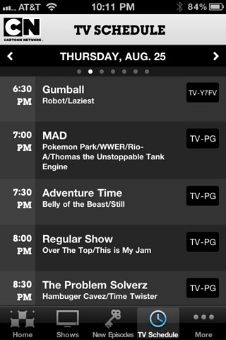 Cartoon Network for iPhone in 2012 – TV Schedule