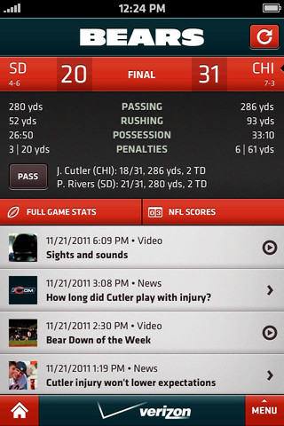 Chicago Bears Official App for iPhone in 2012