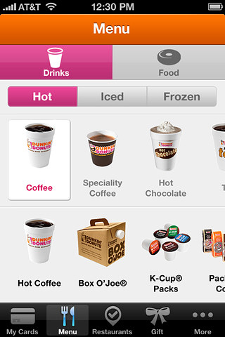 Dunkin' Donuts for iPhone in 2012 – Menu