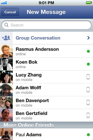 Facebook Messenger for iPhone in 2012 – New Message