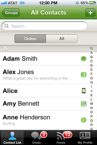 ICQ for iPhone in 2012 – All Contacts