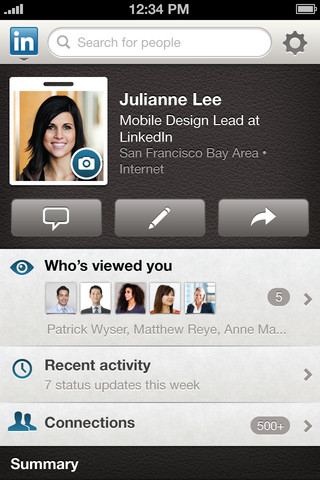 LinkedIn for iPhone in 2012 – Profile