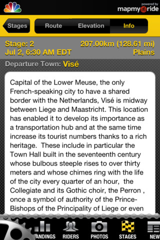 NBC Tour de France Live Mobile for iPhone in 2012 – Stages