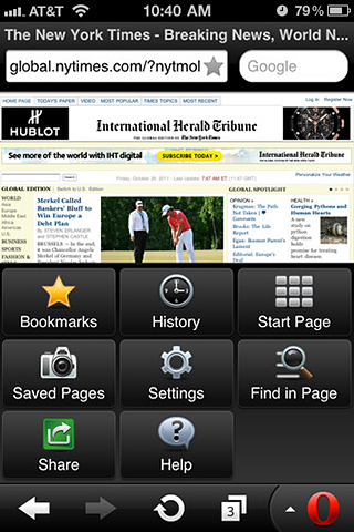 Opera Mini Web browser for iPhone in 2012