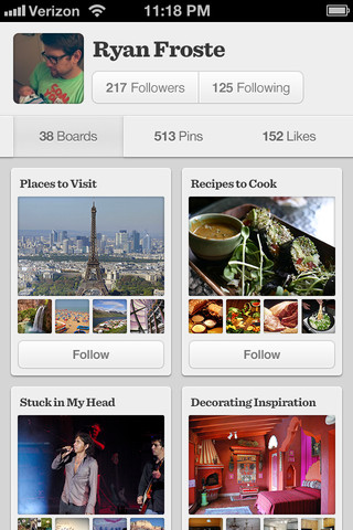 Pinterest for iPhone in 2012