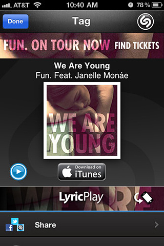 Shazam for iPhone in 2012 – Tag