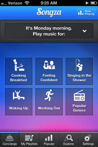 Songza for iPhone in 2012 – Concierge