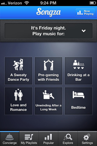 Songza for iPhone in 2012 – Concierge