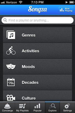 Songza for iPhone in 2012 – Explore