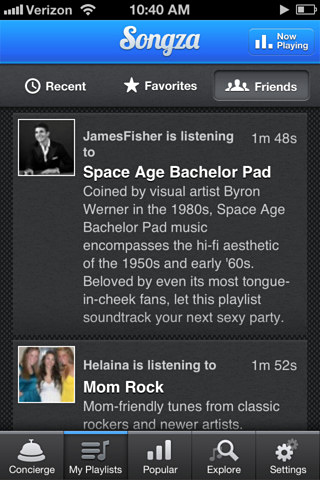 Songza for iPhone in 2012 – My Playlists