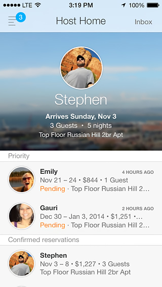 Airbnb for iPhone in 2013 – Host Home