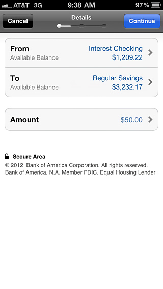 Bank of America for iPhone in 2013