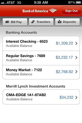 Bank of America for iPhone in 2013