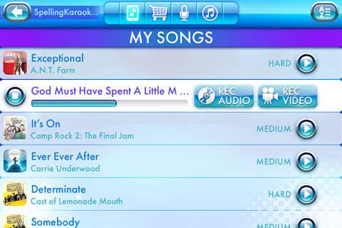Disney Spotlight Karaoke for iPhone in 2013 – My Songs