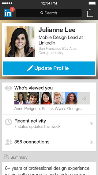 LinkedIn for iPhone in 2013 – Profile