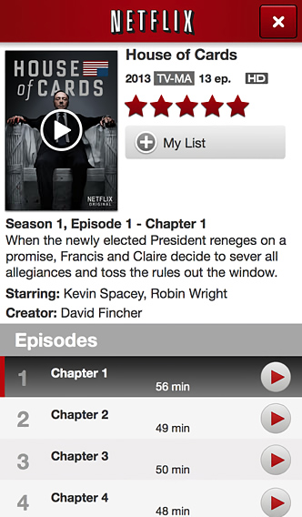 Netflix for iPhone in 2013 – House of Cards