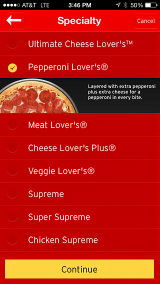 Pizza Hut for iPhone in 2013 – Speciality