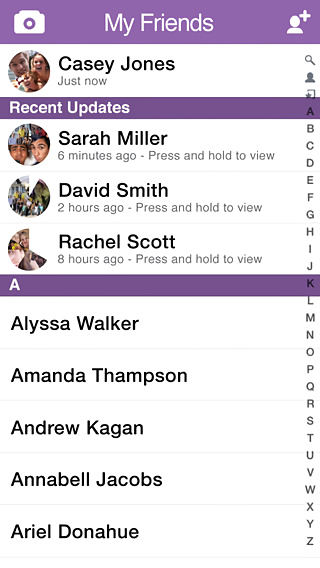 Snapchat for iPhone in 2013 – My Friends