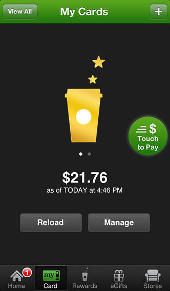 Starbucks for iPhone in 2013 – Card