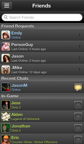 Steam Mobile for iPhone in 2013 – Friends
