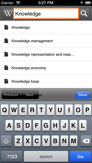 Wikipedia Mobile for iPhone in 2013 – Search