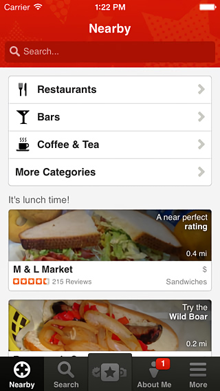 Yelp for iPhone in 2013 – Nearby