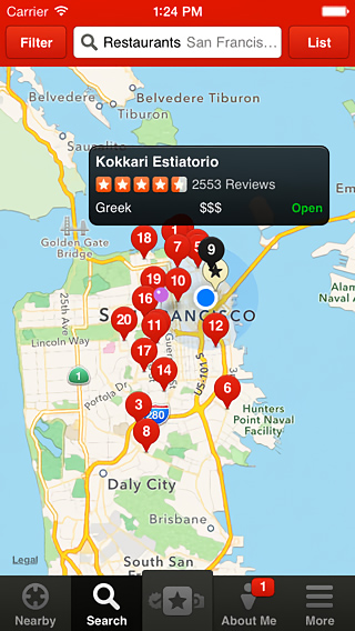 Yelp for iPhone in 2013 – Map