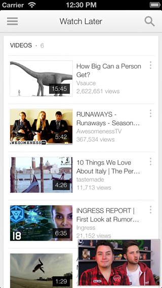 YouTube for iPhone in 2013 – Watch Later