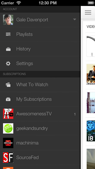 YouTube for iPhone in 2013 – Menu