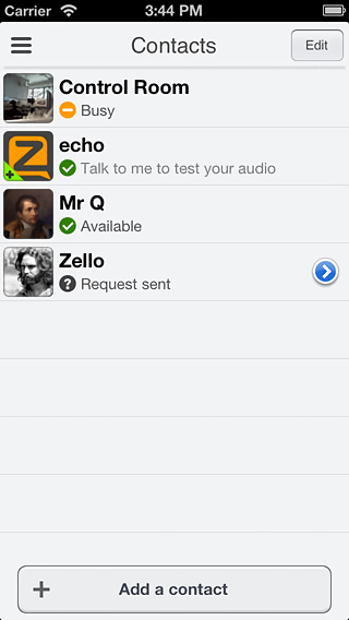 Zello Walkie Talkie for iPhone in 2013 – Contacts