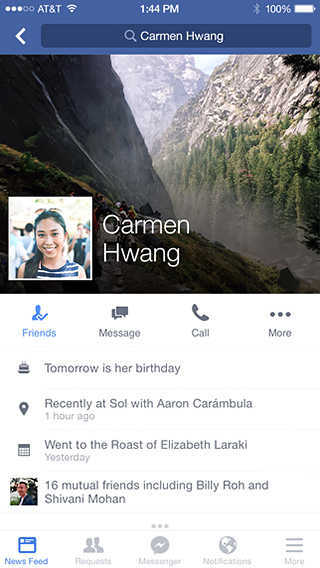 Facebook for iPhone in 2014 – Profile