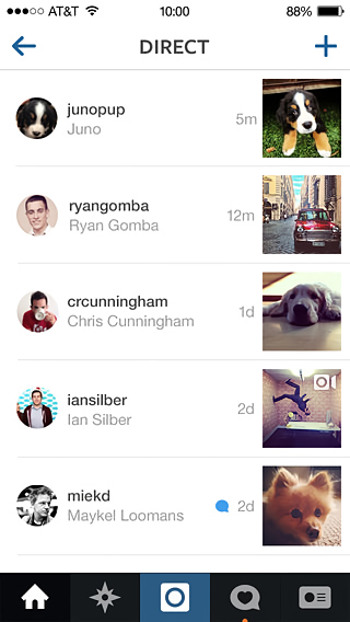 Instagram for iPhone in 2014 – Direct